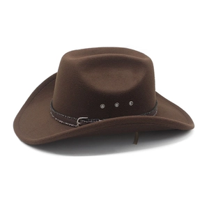 Classic brown felt western cowboy hat with wide brim and side metal eyelets