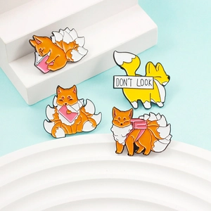 Cute Cartoon Fox Enamel Pin Badge Alloy Animal Brooch For Backpack Jacket Decor Nine-Tailed Fox Accessories Daily Gift