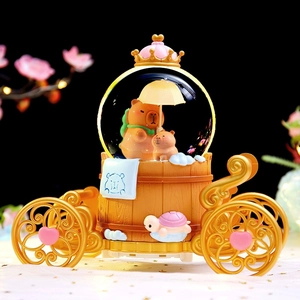 Animal Carriage Snow Globe Music Box LED Glowing Automatic Snowfall Desktop Ornament Resin Glass Decorative Gift