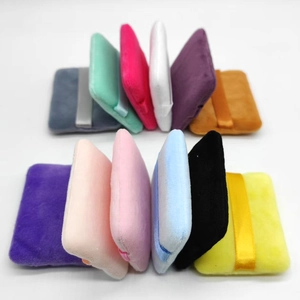 Colorful square double-sided flocking makeup puffs with ribbons in multiple shades
