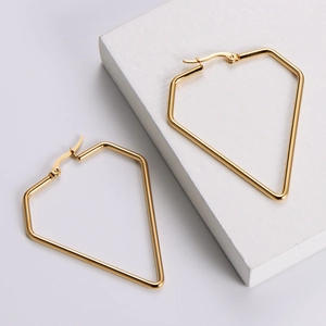 Minimalist gold titanium steel geometric pentagon earrings with sleek metallic finish