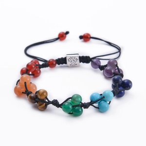 7 Chakra Healing Energy Natural Stone Beaded Bracelet With Tree Of Life Adjustable Braided Rope Yoga Meditation Jewelry