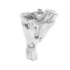 Silver flower bouquet brooch with metallic texture and elegant pleated design for women