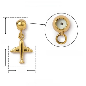 Pendentif avion doré 15mm x 7mm avec détails du bouchon interne en caoutchouc