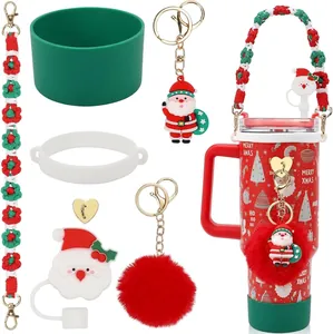 Christmas accessories set for Stanley cup with Santa straw cover and festive charms