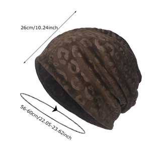 Leopard print plush beanie with 26cm height for 56-60cm head circumference