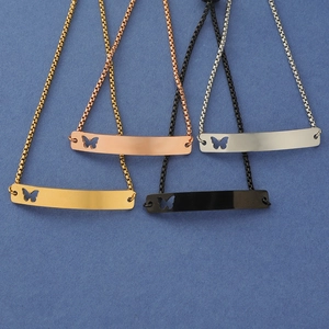 Bar bracelet with hollow butterfly in gold, silver, rose gold and black stainless steel