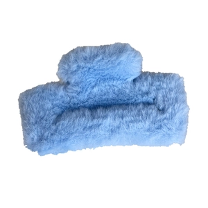 Blue plush square hair claw clip for women featuring soft fuzzy faux fur texture