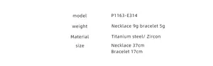 Detailed view of titanium steel necklace and bracelet set with zircon stone inlay
