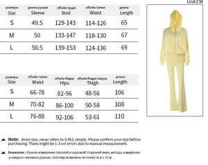 Detaillierte Größentabelle für einfarbige Sweatshirt-Hosen-Sets mit exakten Maßen