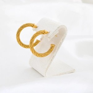Retro Edelstahl Gedrehte Creolen Für Damen Geometrische C-Förmige Spiralmuster Vergoldet Mode Schmuck Zubehör