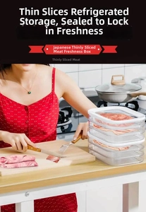 Detail of stackable food-grade containers for chilled meat storage and preservation