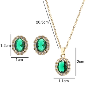 Detailed view of green gemstone jewelry set with specific size measurements for necklace