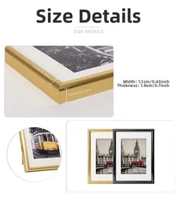 Detail showing dimensions of the 1.1cm wide and 1.8cm thick metal picture frame profile