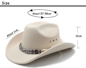 Size guide for western felt cowboy hat showing 58cm circumference and 8cm brim