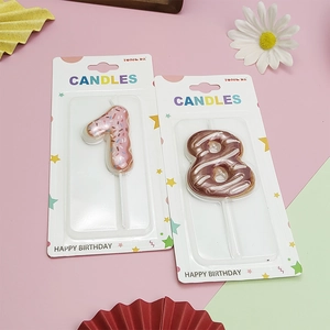 Creative donut style number candles 18 with frosting and colorful sprinkles for birthday cakes