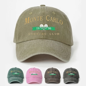 Vintage Washed Cotton Baseball Cap Adjustable Outdoor Sport Sun Hat Embroidery Monte Carlo Country Club 1996