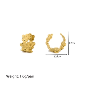 Detailed view of gold flower double-layer ear cuffs with 1.2cm size measurements