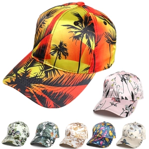 Tropical Print Baseball Cap Satin Polyester Sun Protection Adjustable Outdoor Vacation Peak Hat Floral Palm Tree