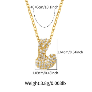 Detailed size chart for Gold Letter J Necklace with cubic zirconia and chain measurements