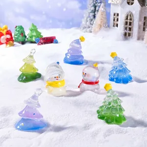 Miniature Christmas Tree And Snowman Figurine Transparent Resin Desktop Micro Landscape Decor Festival DIY Ornaments