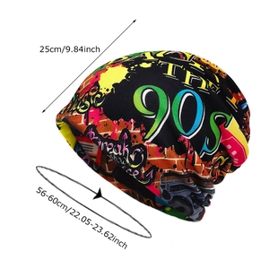 90s graffiti print beanie with colorful street art elements for winter warmth