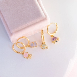 Creative 18K gold plated space planet earrings with colorful zircon charms for women
