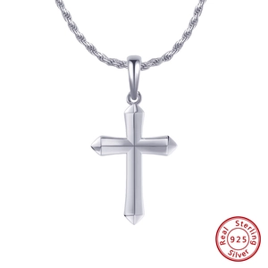 Polished S925 sterling silver cross pendant with wheat chain for men and women