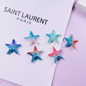 Set of six gradient resin starfish pendants with white pearls for DIY jewelry making
