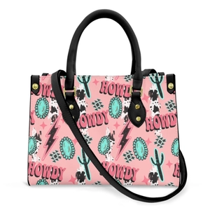 Western Cowboy Print PU Leather Handbag For Women Vintage Bohemian Tote Crossbody Bag With Gold Rivets