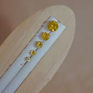 Size comparison chart for S925 sterling silver yellow diamond stud earrings from 3mm to 8mm