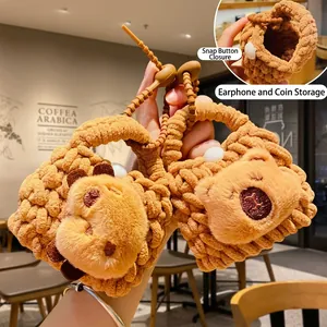 Knitted Earphone Pouch Cartoon Animal Keychain Plush Handcrafted Bag Charm Mini Coin Purse For Women Girls