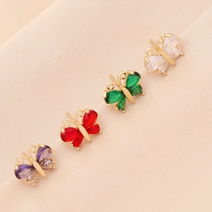 Colorful butterfly stud earrings with sparkling cubic zirconia in four vibrant colors