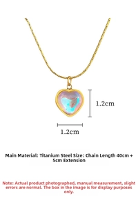 Titanium steel gold heart necklace detail showing 1.2cm pendant and 40cm adjustable chain