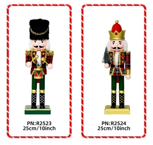 Detail of 10 inch wooden nutcracker soldiers in plaid outfits for Christmas decoration