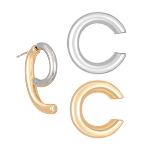 Détails de l'ensemble de boucles d'oreilles clips C polies en or et argent brillant