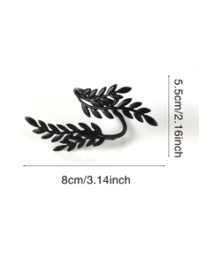 Detailed view of black leaf napkin ring showing exact dimensions 8cm by 5.5cm size guide