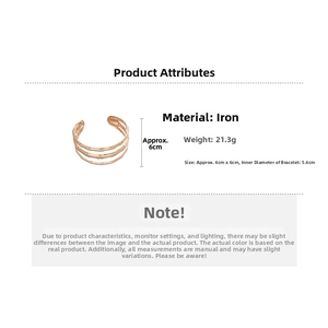 Detailed size specifications for triple-layer rose gold textured open cuff bracelet