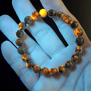 Natural Yooperlite Flame Stone Beaded Bracelet UV Light Reactive Glowing Gemstone Handmade Elastic Punk Jewelry For Men Women
