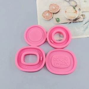Detail of pink silicone molds for handmade aromatherapy soap with Home Decoration engraving