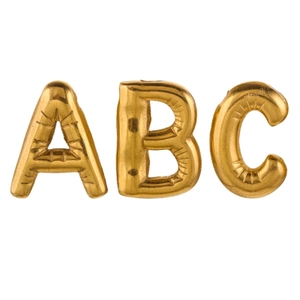 Minimalist gold bubble letter A B C pendants with textured polished metal finish
