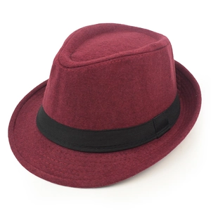 Chapeau Fedora classique en feutre de laine bordeaux avec ruban noir pour homme style rétro