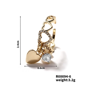 Detail showing heart-shaped ring with zircon pendants and 2.4cm height dimensions