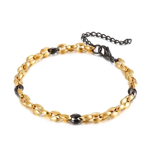 Bracciale bicolore in titanio a chicco di caffè con maglie dorate e nere lucide