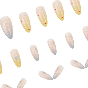 Blue heart gradient press-on nails with silver star patterns and almond shape