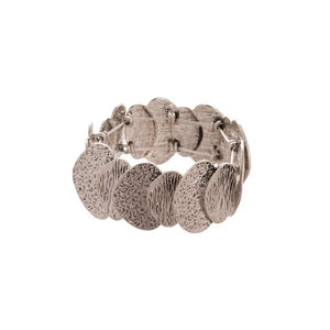 Vintage silver-tone wide cuff bracelet with layered oval plates and hammered texture