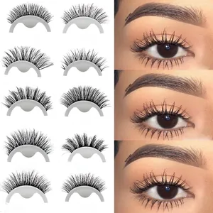 Detailed close-up showing ten distinct styles of reusable black self-adhesive eyelashes