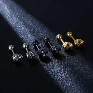 Skull Stud Earrings 316L Stainless Steel Punk Gothic Style Screw Back Small Jewelry For Men Hip Hop Streetwear Cool