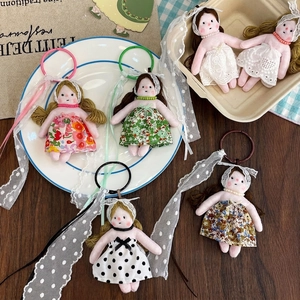 Handmade Fabric Doll Keychain Floral Dress Lace Plush Pendant Bag Charm For Girls Backpack Decor Gift