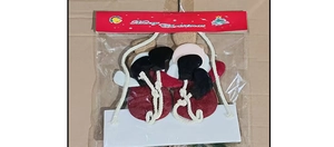 Christmas snowman and Santa cloth ornaments with hanging ropes in festive packaging